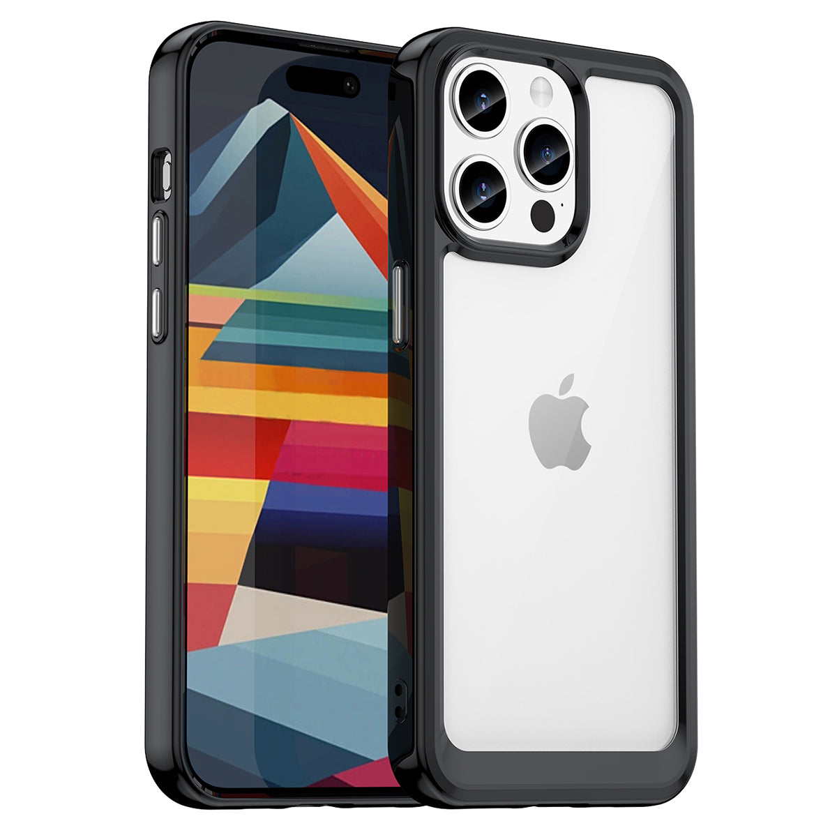 Uniqkart for iPhone 15 Pro TPU+Acrylic Shockproof Mobile Phone Back Cover Clear Protective Case - Black Uniqkart for iPhone 15 Pro TPU+Acrylic Shockproof Mobile Phone Back Cover Clear Protective Case - Black